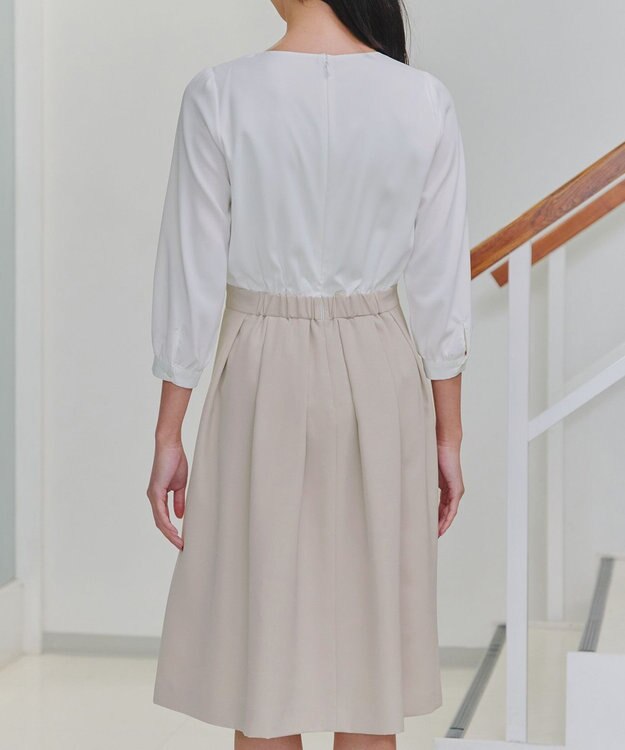 Tiaclasse L 【ダブルクロス】シフォンドッキングワンピース グレージュ