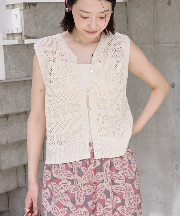 AMERICAN HOLIC 【前後2WAY】レース編みニットベスト Ivory