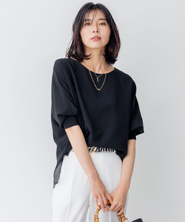 23区 S 【洗える/好評につき新色追加】ストレッチジョーゼットリブコンビ バックデザイン カットソー ブラック系