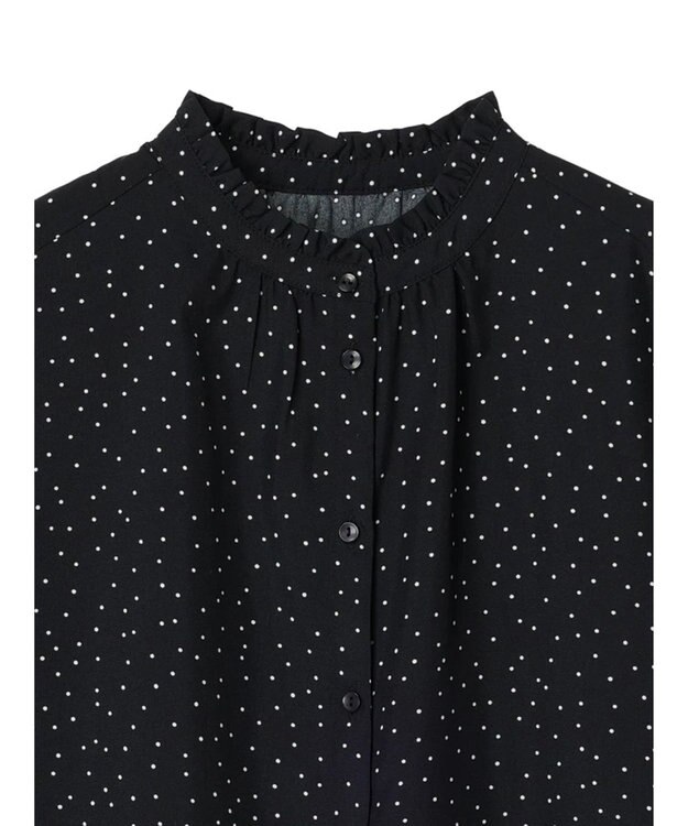Green Parks ＢＰ　ケア楽　スタンドフリルブラウス Dot Black