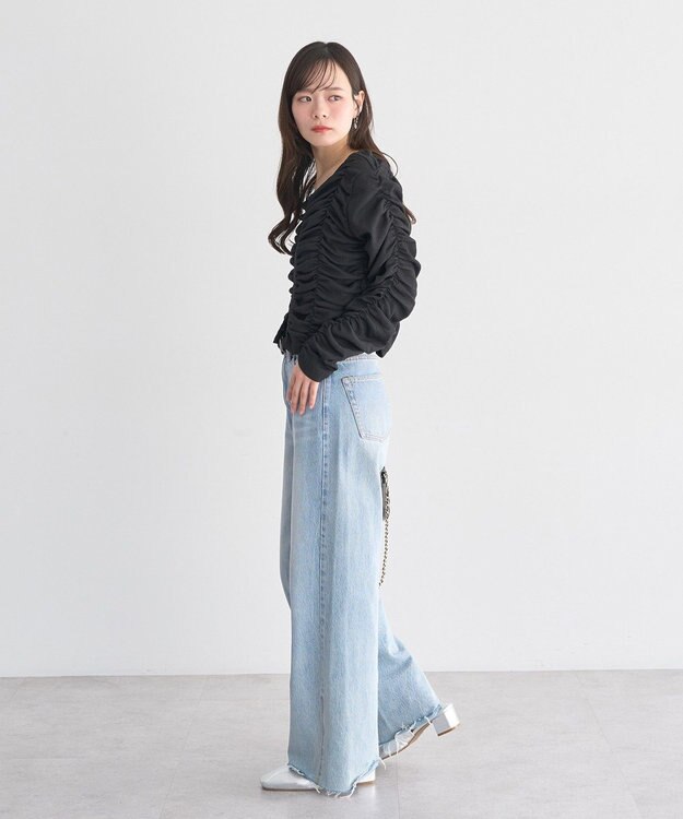 earth music&ecology フロントホックシャーリングトップス Black