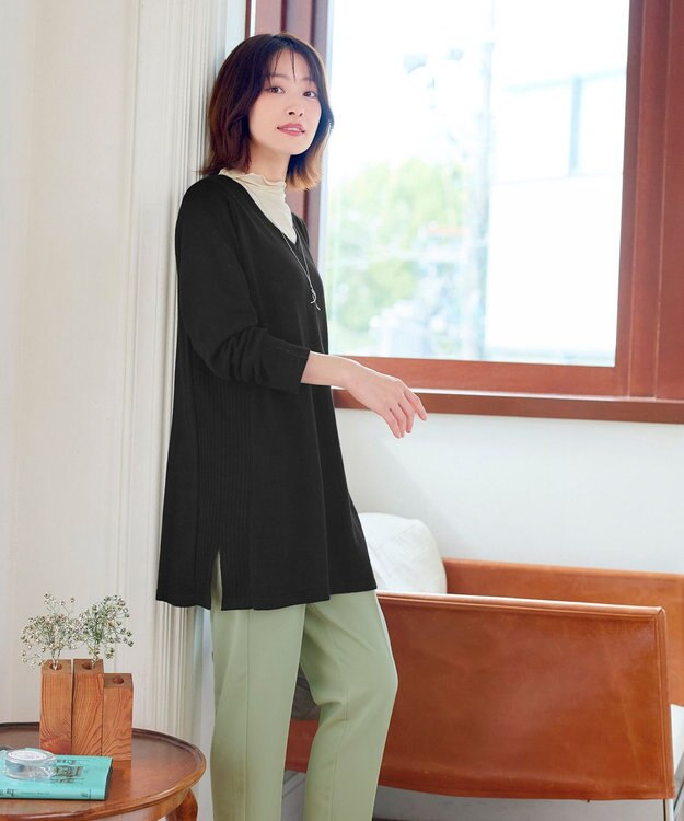 Tiaclasse 【洗える】カシミヤ混ニットチュニック ブラック