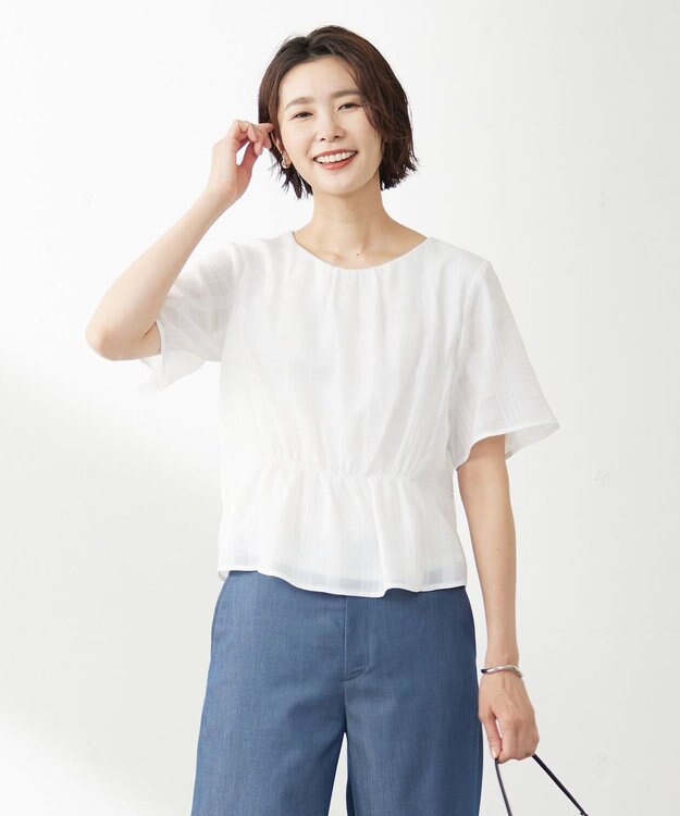 J.PRESS LADIES スラブカラミチェック カットソー ホワイト系