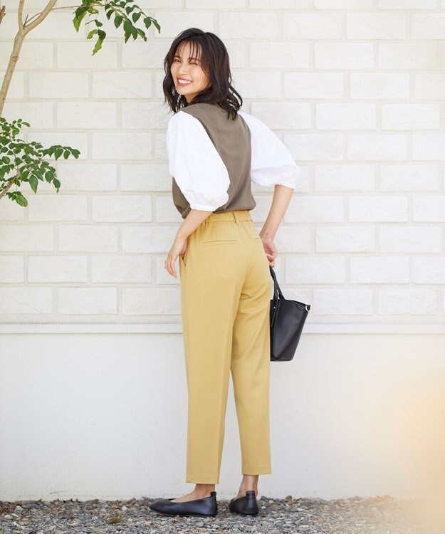 ANY 【ウエストゴム/ストレッチ/裏起毛】シークレットウォーム　テーパードパンツ イエロー