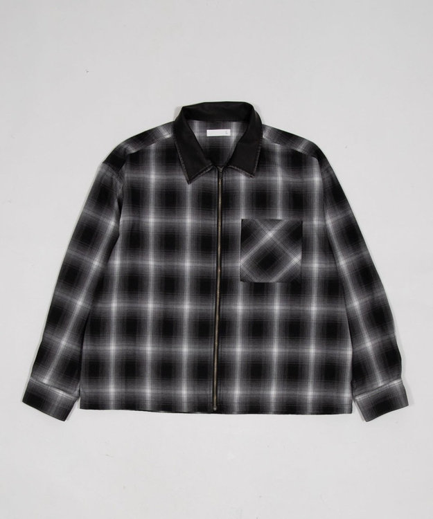 WEGO 【ユニセックス着用ITEM】オンブレチェックシャツジャケット ブラックチェック1
