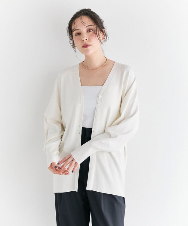 #Newans 【洗える】ファインボタンＶネックカーディガン ホワイト