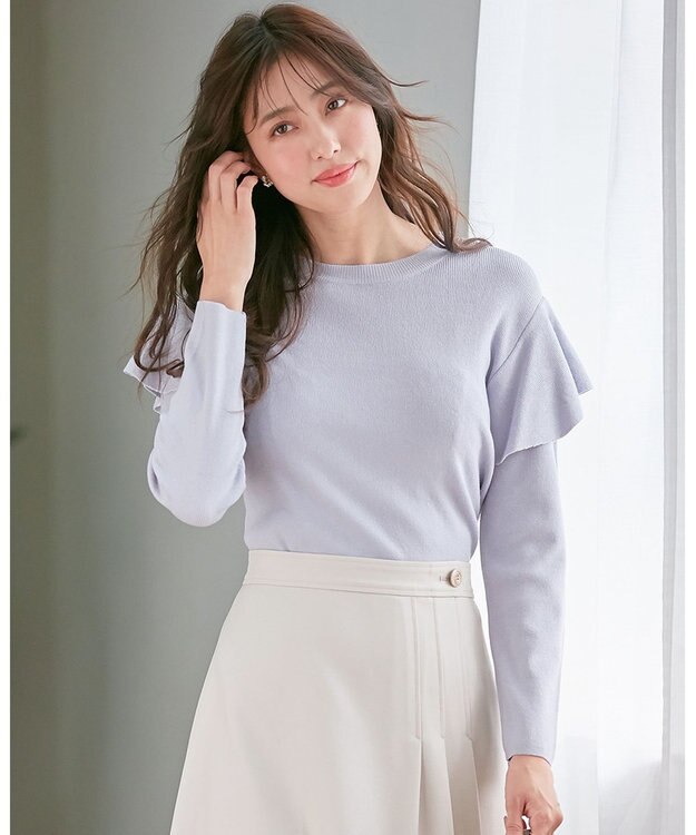 ANY SIS 【洗える】フレアディテール ニット ライトブルー