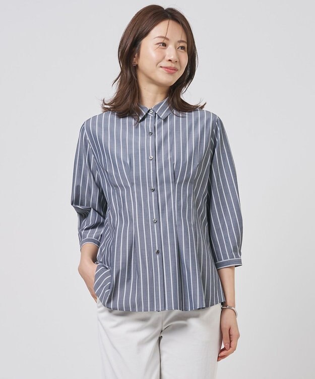 J.PRESS LADIES L TC ハイカウントストライプ シャツ ブラウス チャコールストライプ系