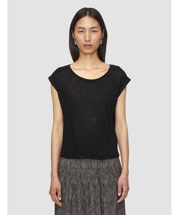 JOSEPH 【洗える】リネンジャージー　キャップスリーブトップス Black