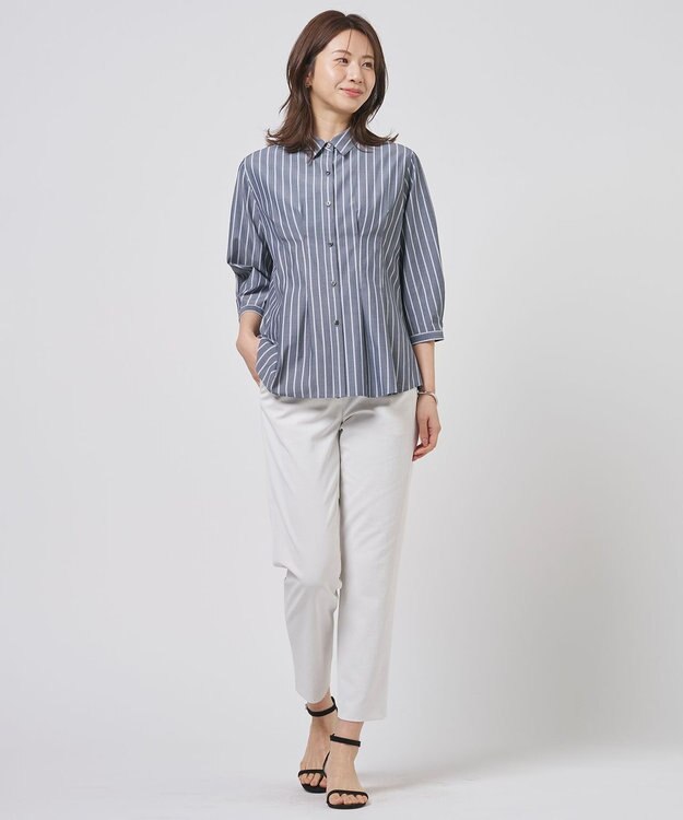 J.PRESS LADIES L TC ハイカウントストライプ シャツ ブラウス チャコールストライプ系