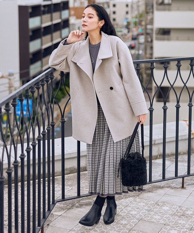 ANY L スタンドコクーンコート グレージュ