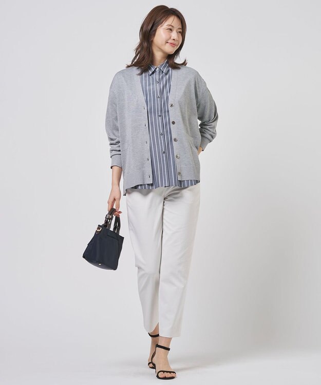 J.PRESS LADIES L TC ハイカウントストライプ シャツ ブラウス チャコールストライプ系