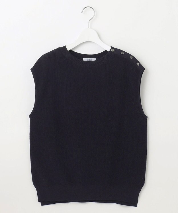 J.PRESS LADIES L 【洗える】GIMA COTTON ニット ベスト ネイビー系