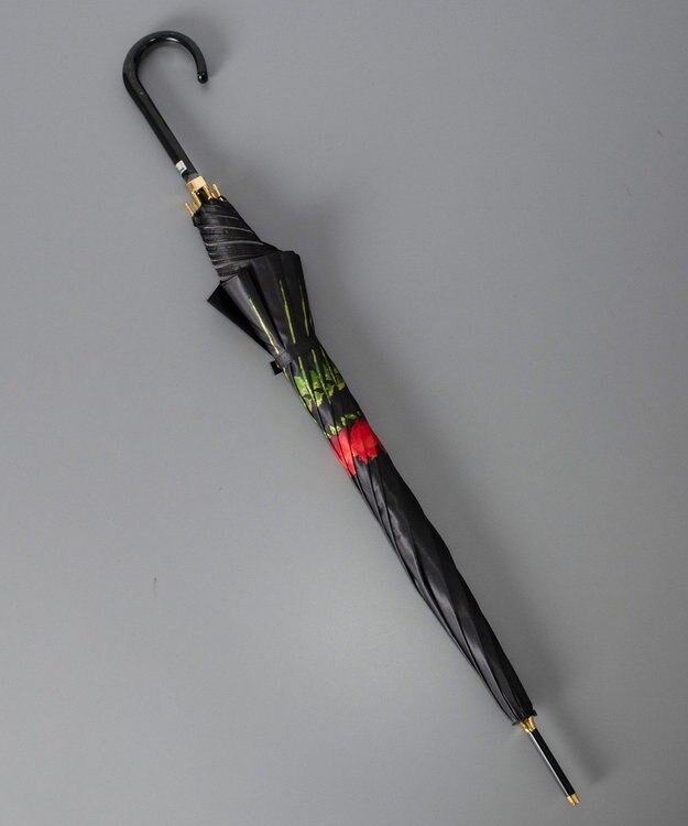 AURORA シャルルジョルダン　ポリエステルサテン　ローズプリント耐風傘 ブラック