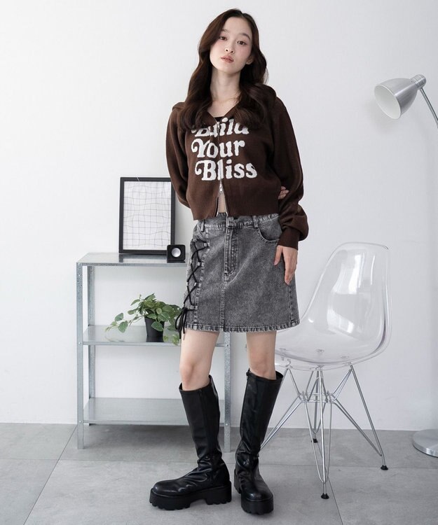 WEGO レースアップハートポケットデニムスカパン デニムブラックソノタ