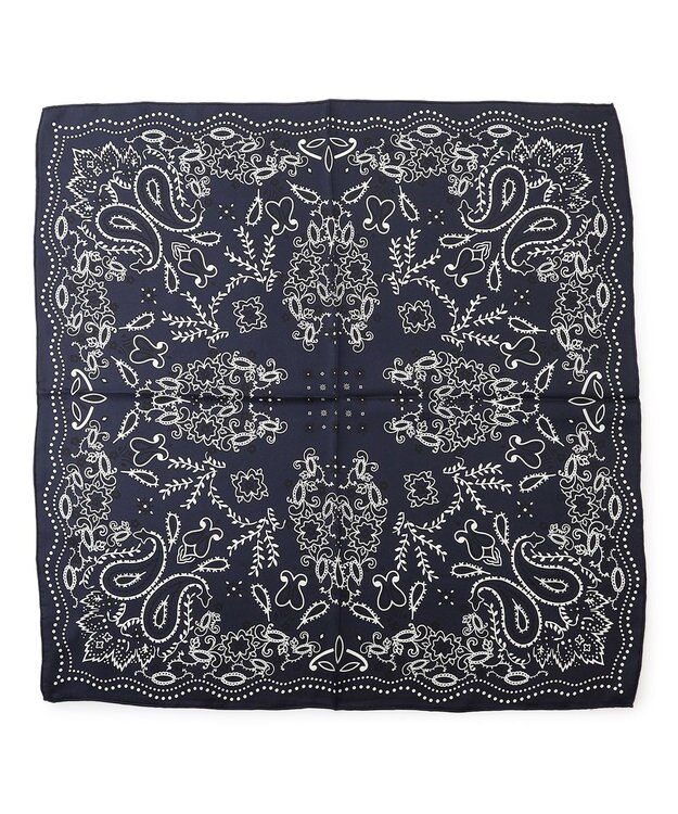 23区 manipuri カレイドバンダナ シルク スカーフ ネイビー系