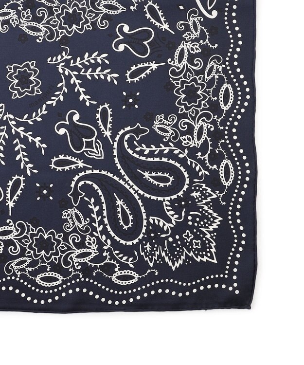 23区 manipuri カレイドバンダナ シルク スカーフ ネイビー系