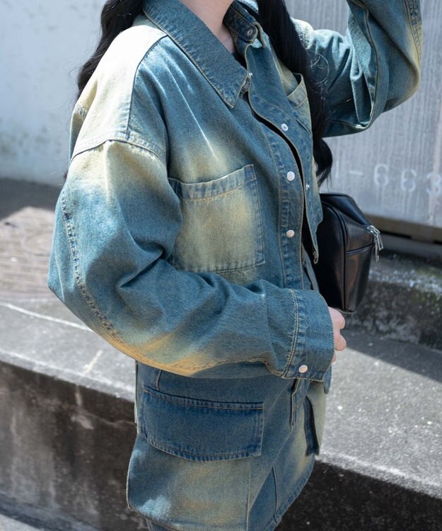 WEGO ヴィンテージウォッシュデニムショートシャツ デニム