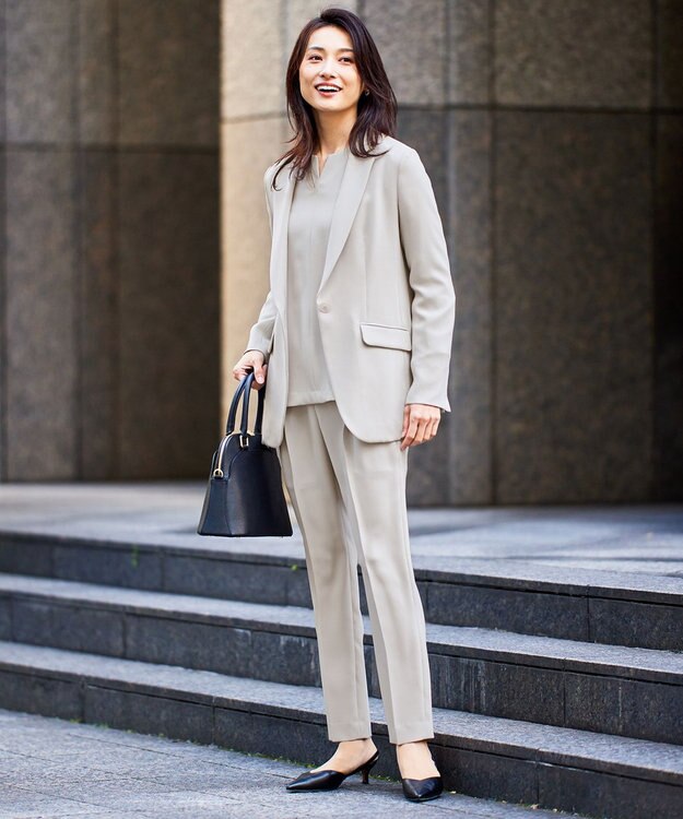 自由区 L 【セットアップ対応・洗える】トリアセダブルクロステーラード ジャケット ライトグレー系