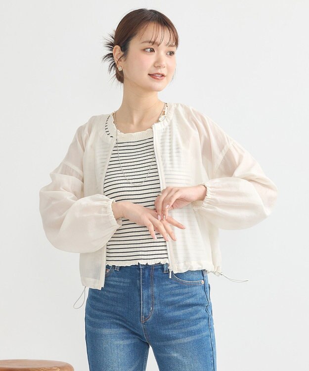 earth music&ecology シアーショートシャツブルゾン Off White