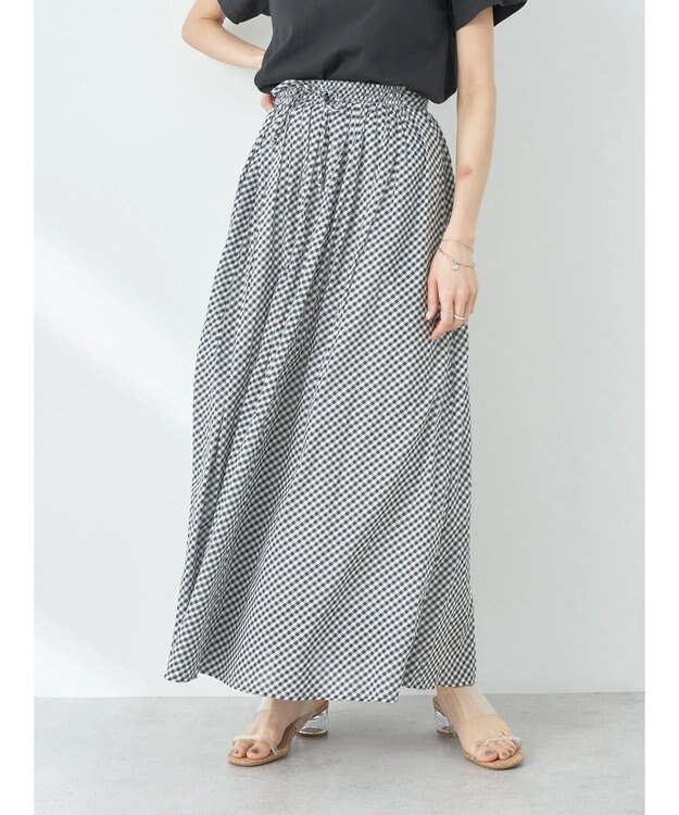 earth music&ecology コットンボイルボリュームスカート Gingham Check