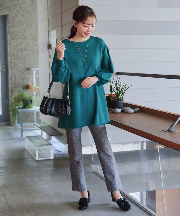 Tiaclasse L 【安田美沙子さん着用・洗える】ボリュームパフスリーブニットチュニック ターコイズ