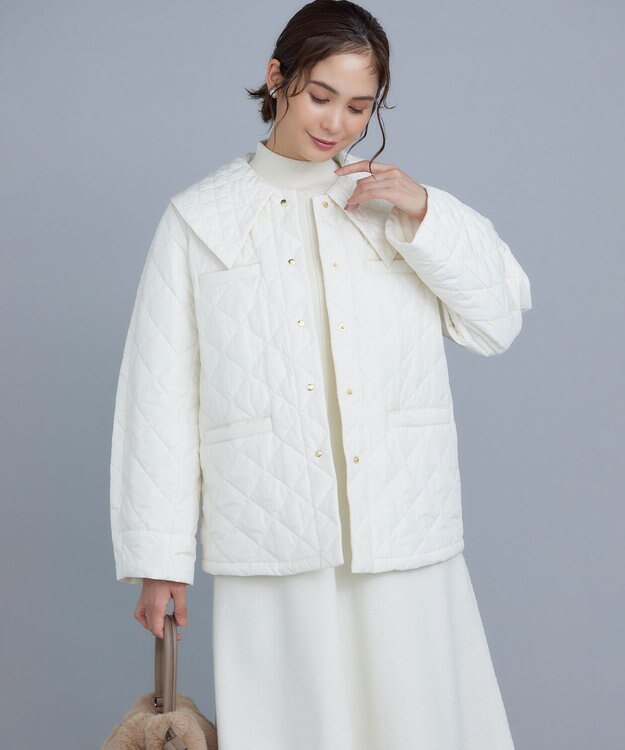 組曲 S 【洗える・中綿】2WAYキルト コート パールホワイト系