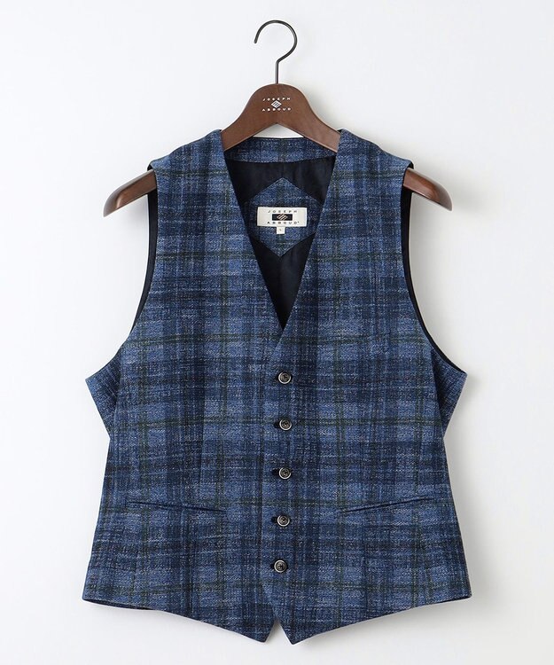 JOSEPH ABBOUD 【イタリア素材/軽量/ストレッチ】サマーツィードジャージープリントベスト ネイビー系4