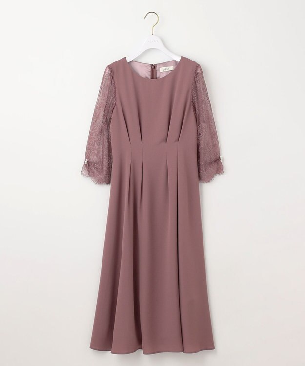 ANY SIS 【Lily Calin】レーススリーブタック ドレス モカピンク