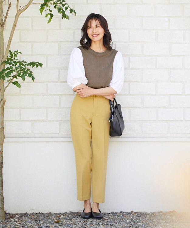 ANY L 【ウエストゴム/ストレッチ/裏起毛】シークレットウォーム　テーパードパンツ イエロー