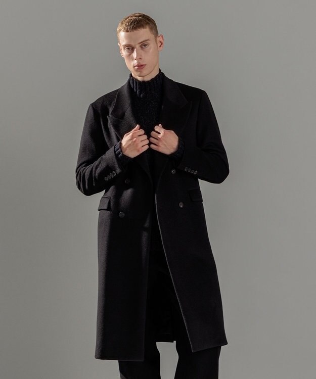 JOSEPH HOMME 【WEB限定】グロッシーウール　ダブルブレストチェスターコート ブラック系