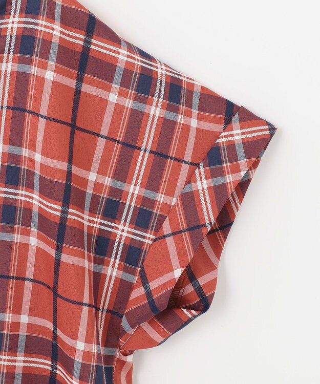 ANY 【洗える】イージーケアチェック ブラウス オレンジチェック