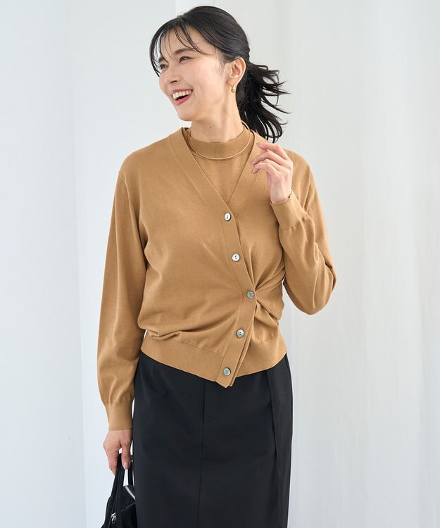 UNFILO L UVモイスト スリーブレスニット キャメル