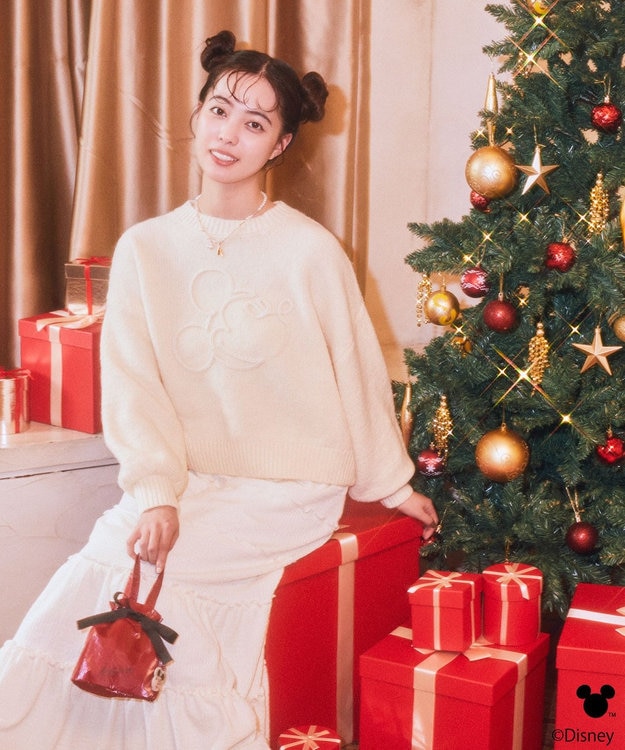 earth music&ecology 【予約】Disney/ミッキーコード刺繍ニットプルオーバー アイボリー