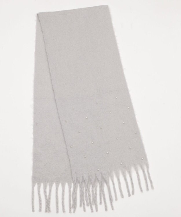 WEGO パール付きワイドフリンジストール ライトグレー