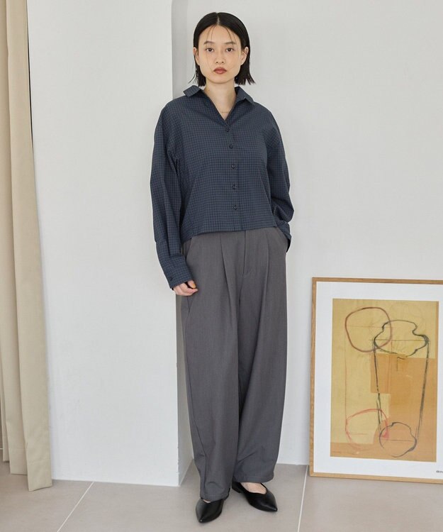 AMERICAN HOLIC クロップド丈バックタックシャツ Check Navy