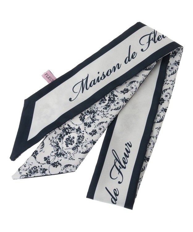 Maison de FLEUR フラワーフレーム柄スカーフ Navy