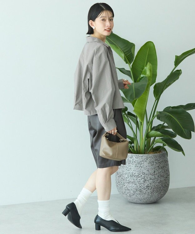 AMERICAN HOLIC クロップド丈バックタックシャツ Check Beige