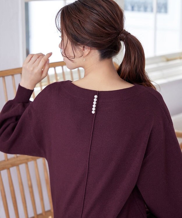 Tiaclasse L 【安田美沙子さん着用・洗える】ボリュームパフスリーブニットチュニック ボルドー