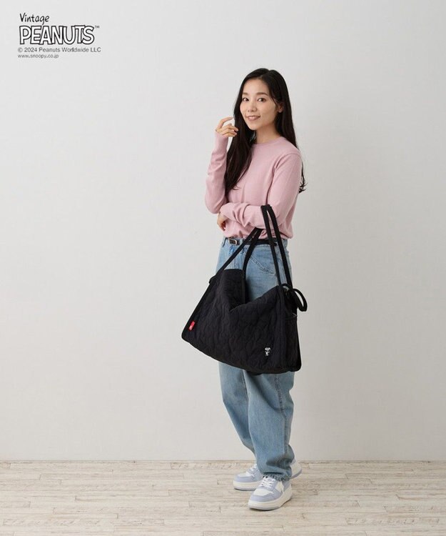 ROOTOTE 8404【スヌーピー】IP.グランデ.キルト.ピーナッツ-9Q 01：ブラック