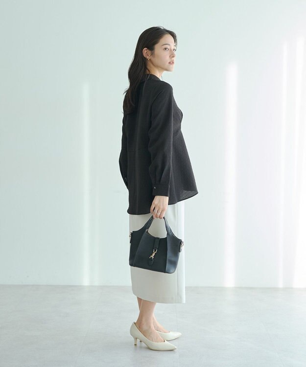 YECCA VECCA パールジャガードペプラムブラウス Off White