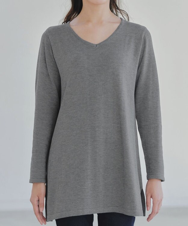 Tiaclasse L 【洗える】カシミヤ混ニットチュニック グレー
