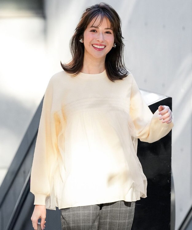 ANY SIS S 【洗える】ビスチェ風チュールコンビ ニット アイボリー