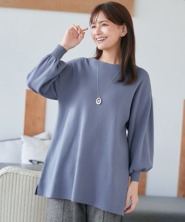 Tiaclasse L 【安田美沙子さん着用・洗える】ボリュームパフスリーブニットチュニック ブルー