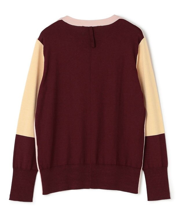 BEIGE， CHLOR / ウールシルク配色クルーネックニット Pink