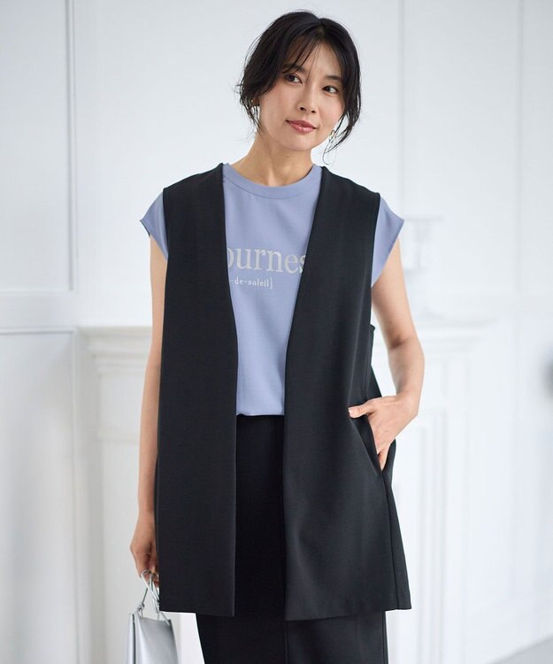 ANY 【洗濯機可】カットジョーゼットジレ ブラック