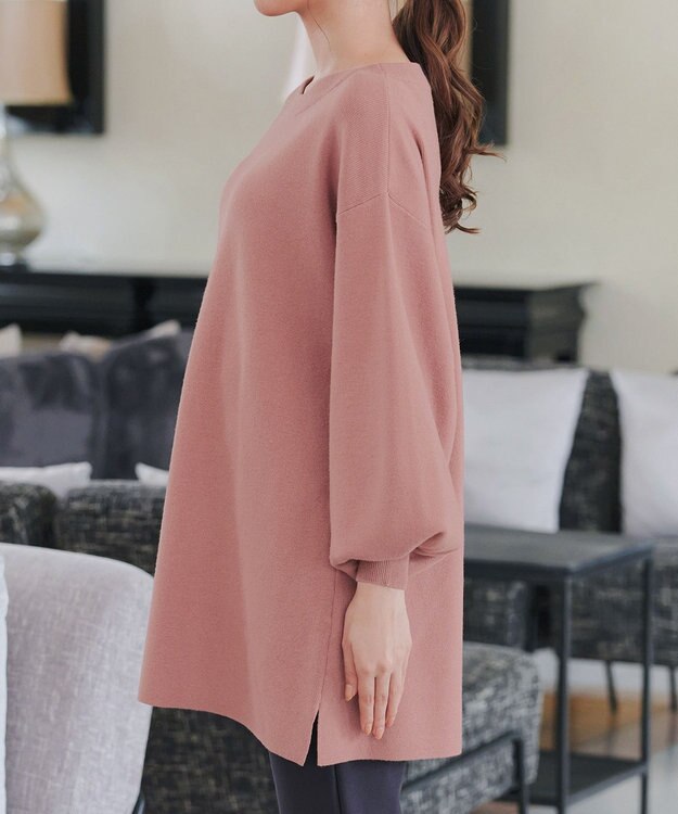 Tiaclasse L 【安田美沙子さん着用・洗える】ボリュームパフスリーブニットチュニック ピンク