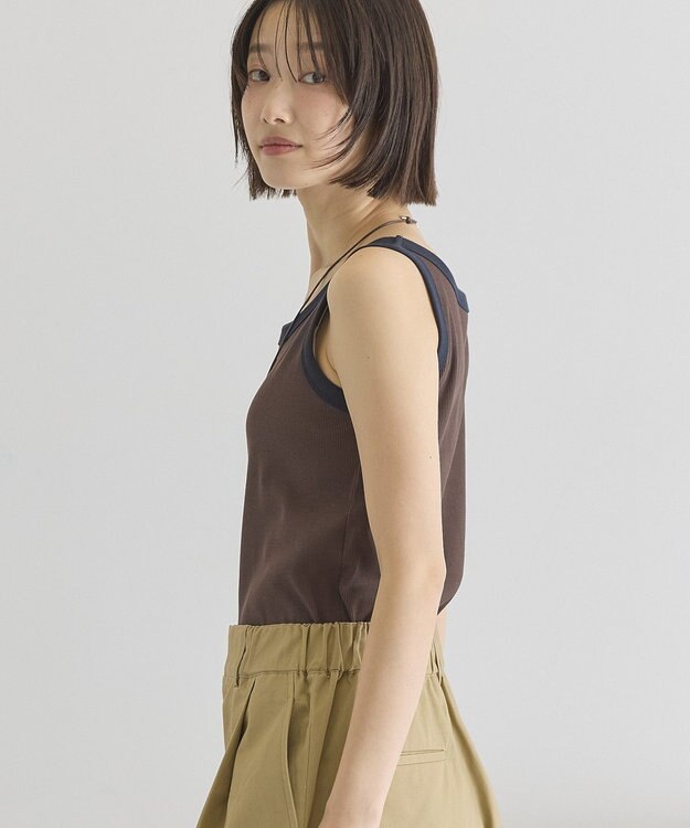 AMERICAN HOLIC バイカラーテレコタンクトップ Brown