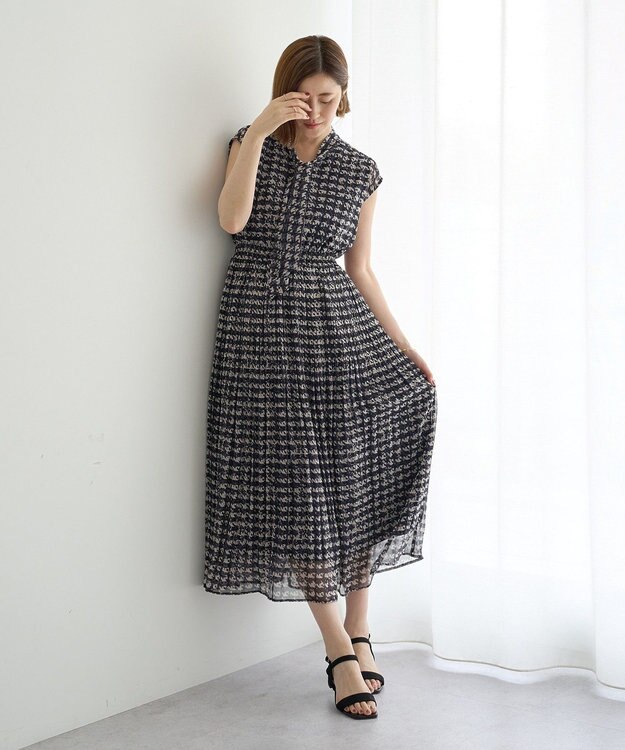 YECCA VECCA チェック柄ボウタイプリーツワンピース Black