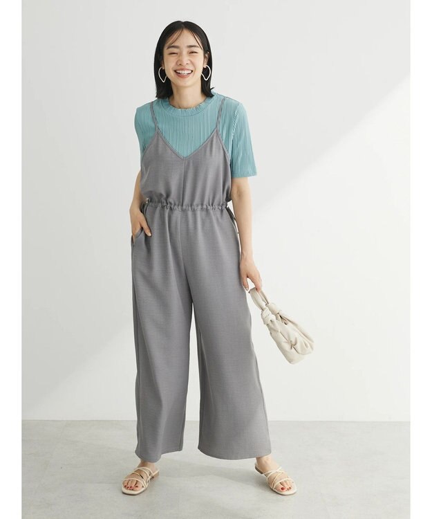 Green Parks 冷やっとすずやかウエストドロストサロペット Gray Mixture